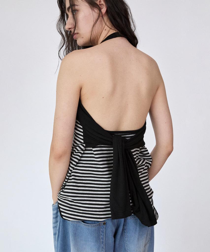 Holpeipeo Striped Six-Way Loose Top (Black)
