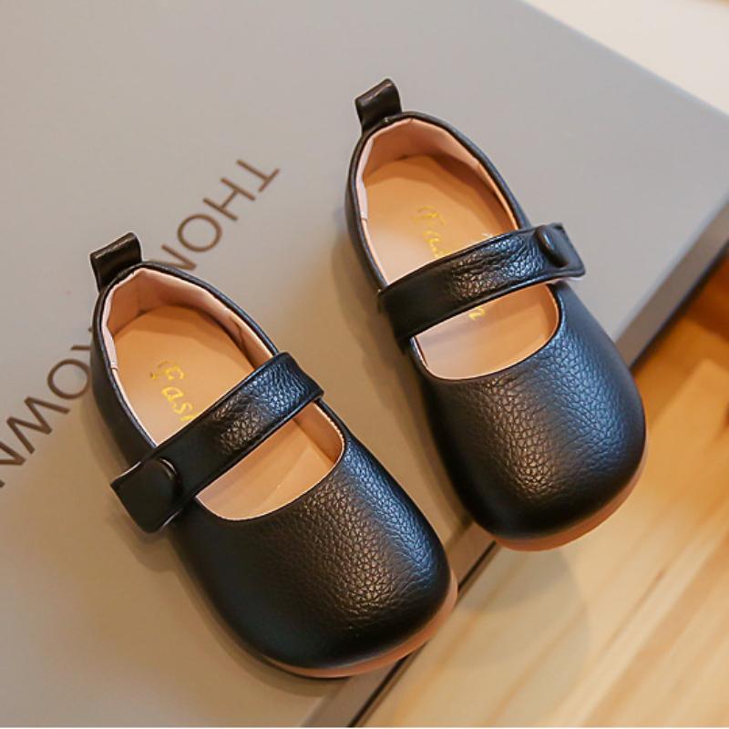 2024 Nowe Proste Dziewczęce Buty Codzienne Okrągły Nosek PU Zapinane na Rzep Jednokolorowe Dziecięce Modne Księżniczki Platformowe Mokasyny Wiosna PU