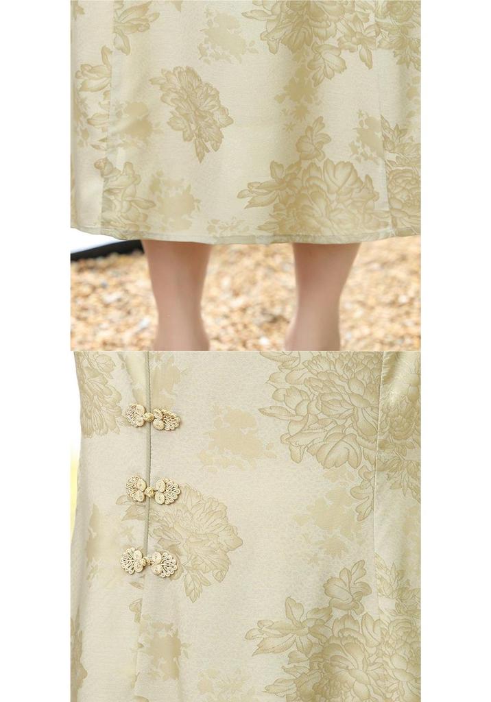 2026 Chinese National Style Chiffon Dress: Elegant Floral Print Summer Dress for Middle-aged Women