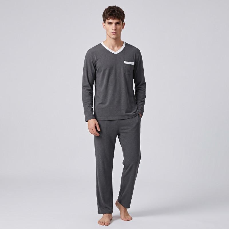 Couple Thermal Pajama Set V-Neck Long Sleeve Pants Warm Home Loungewear Men Women