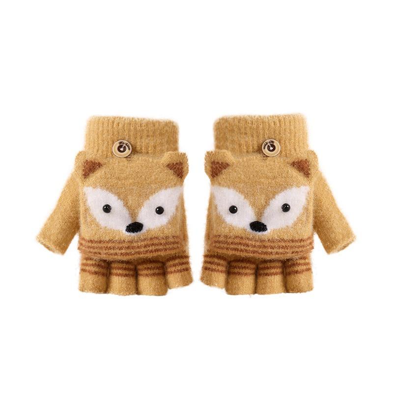 Gants d'hiver pour enfants, mitaines à revers, dessin animé tricoté, chauds et en velours, doigts découverts, mignons pour garçons et filles, pour le froid