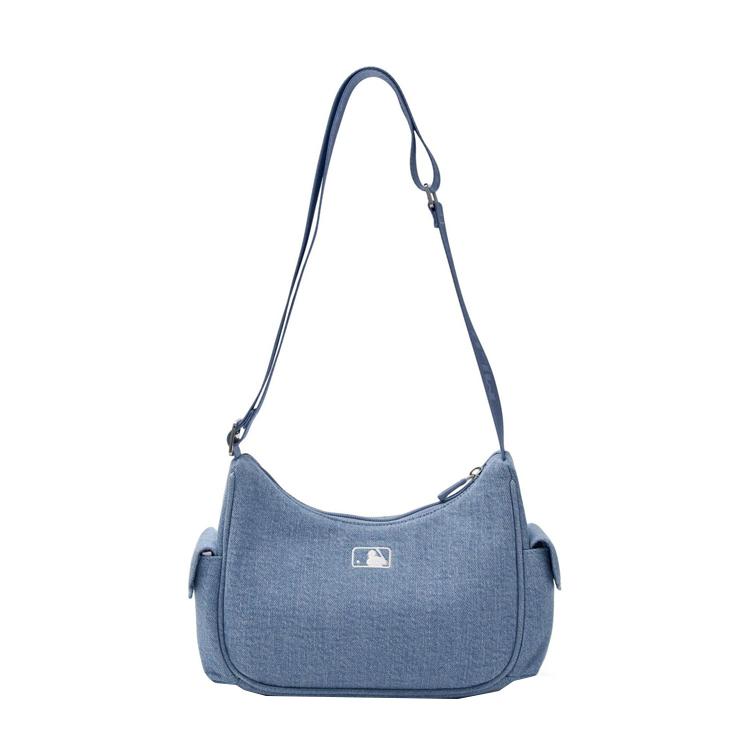 New MLB Cotton Hobo Bag, Shoulder Bag, Crossbody Bag Women's Denim Blue 7ACRMD05N-50SBS