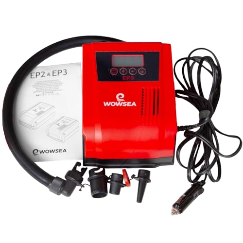 WOWSEA Electric Air Pump 12V, Inflates and Deflates Inflatable SUPs, Up to 20 psi, with Automatic Shut-off Function.