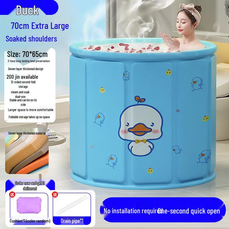 Large Portable Soaking Tub with Thick Quilted Insulation - No Installation Needed, Folding Bathtub for Adults.