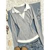 Women S Long Sleeve Polo Shirt Color Block Knit Top