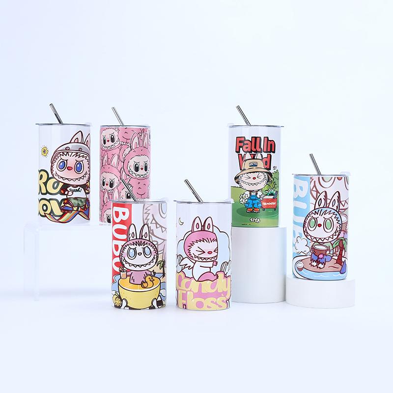 Kubek termiczny ze stali nierdzewnej w kształcie kreskówki Labubu Prosty kubek ze słomką do kawy