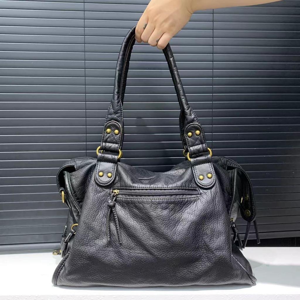 Y2K Pikantní holka Jednoramenná crossbody taška Vintage praná kůže Měkká kůže Motorkářská taška Velkokapacitní taška