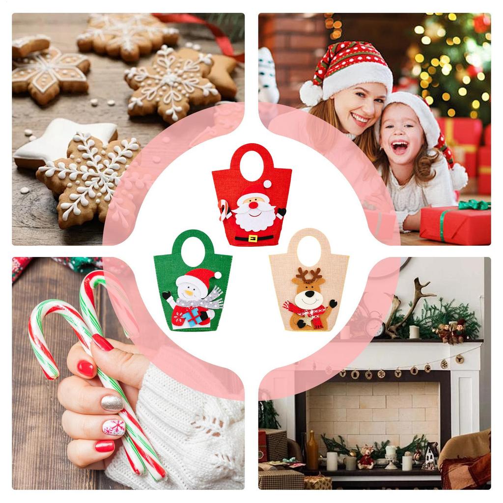 Christmas Candy Bags Felt Christmas Wrapping Bags 3 Pieces Fabric Basket Reusable Holiday-Themed For Classroom School Event