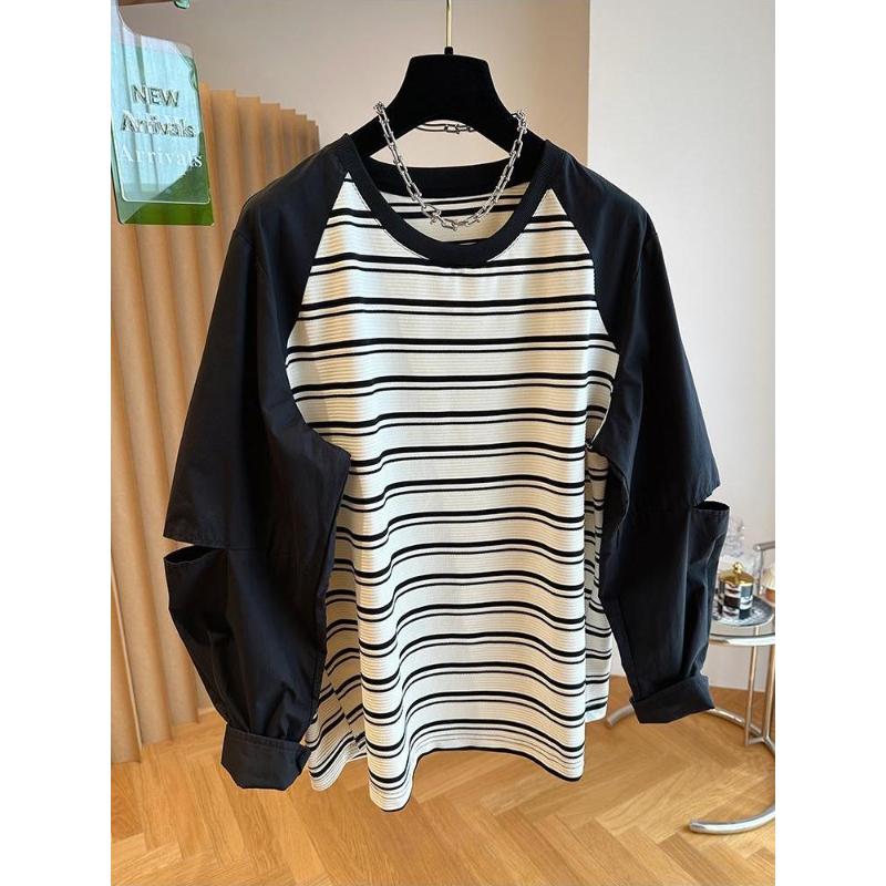 Design Niche Loose Retro Raglan Sleeve Striped Long-sleeved T-shirt Women's Age-reducing All-match Top