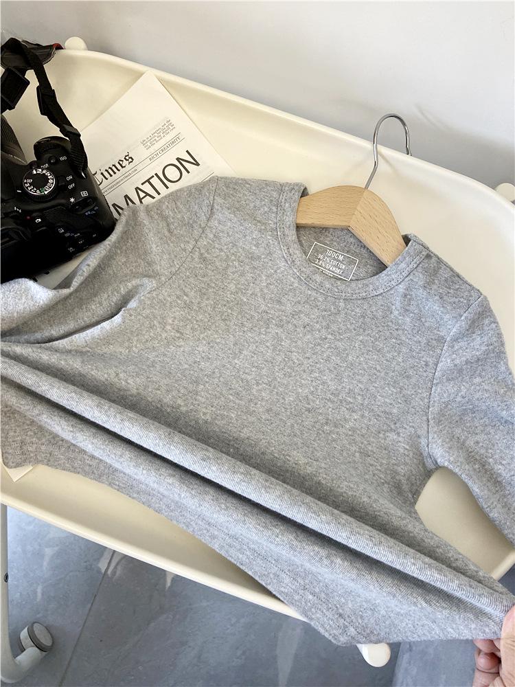 Kids' Long Sleeve Base Layer Top - Plain White or Black Pure Cotton T-shirt for Boys and Girls, Spring/Fall Wear