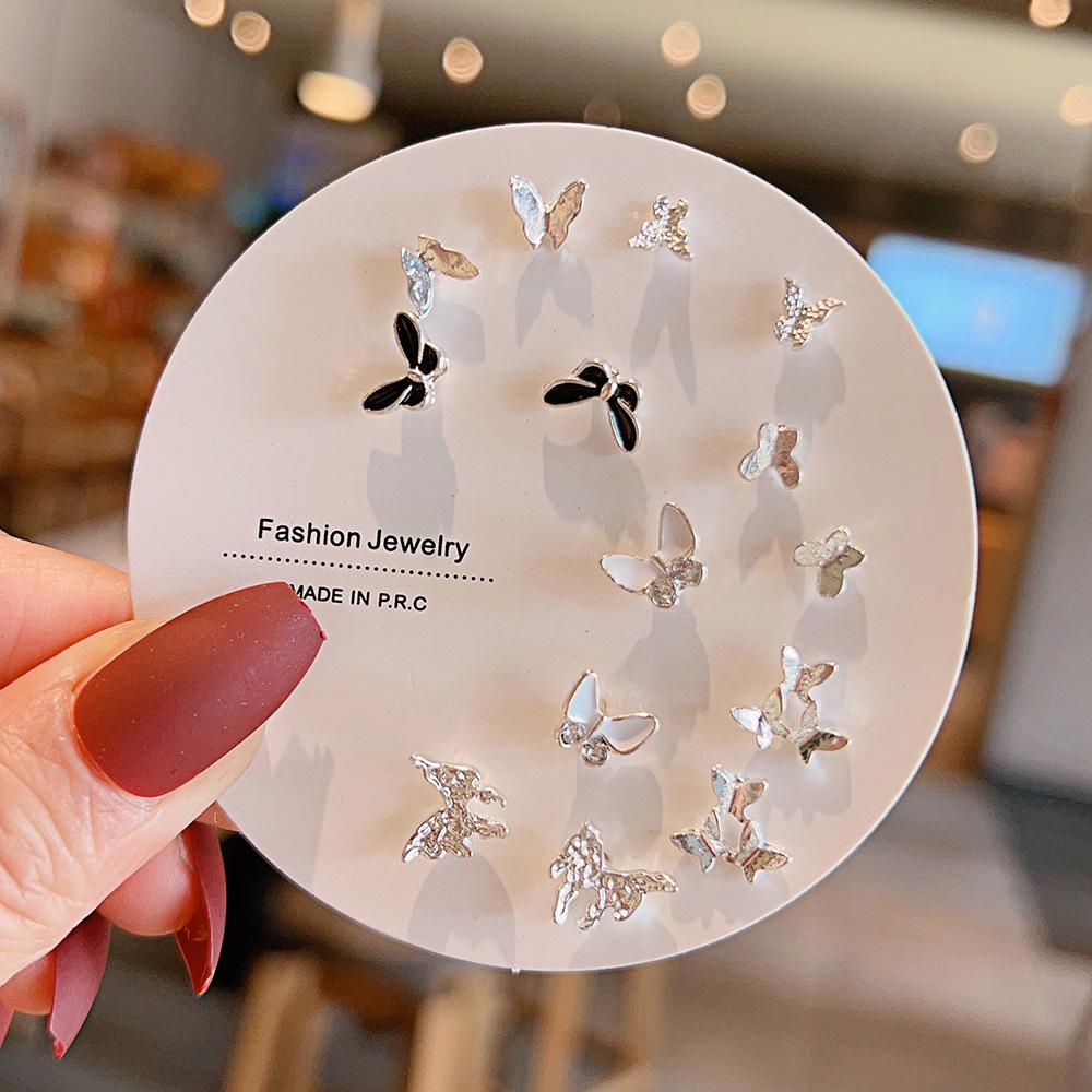 Titanium Steel One-week Stud Earrings 1 Combination Korean Fringed Bow Ins Versatile Cute Earrings for Women