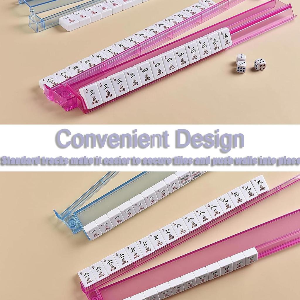 4pcs Clear Acrylic Mahjong Racks with Pushers Colorful Tile Organizer & Game Accessories Storage Solution for Mah Jongg Players