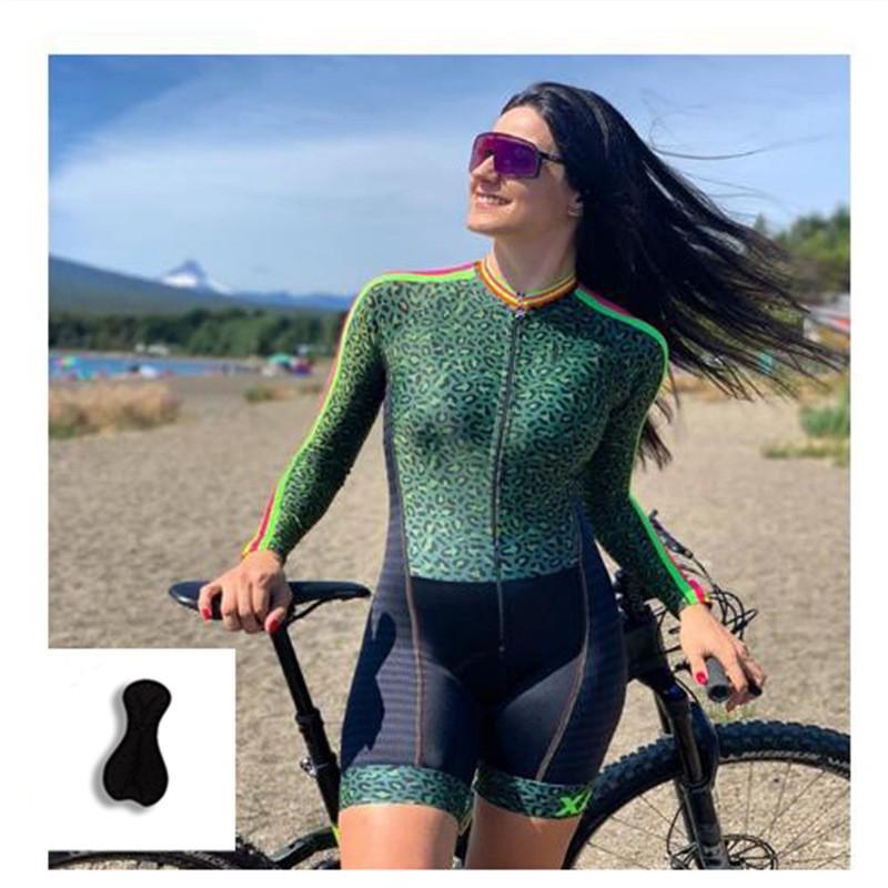 Tuta da Ciclismo Monopezzo da Donna per Esterno Maglia a Manica Lunga Pantaloncini con Imbottitura Integrata Assorbimento dell'Umidità Sudorazione