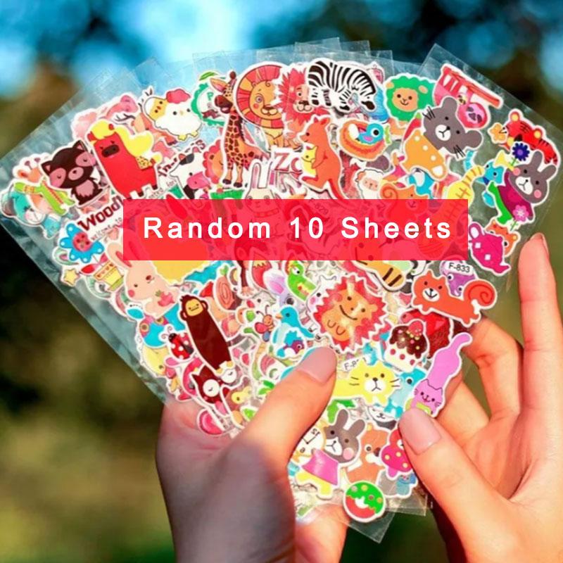 10 Sheets 3D Puffy Stickers for Kids Cartoon Animal Stickers kindergarten Reward Stickers Toys for Children Gift for Boys Girls