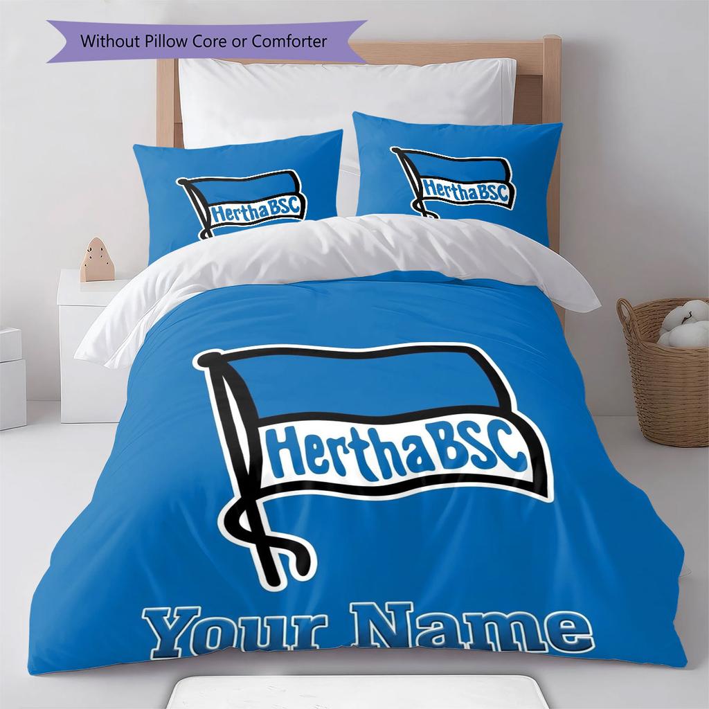 Hertha BSC Custom Name Pattern Bedding,Quilt Set Quilt Cover Pillowcase Home Birthday Gift(1 * Duvet Cover + 2 * Pillowcase, Without Core)