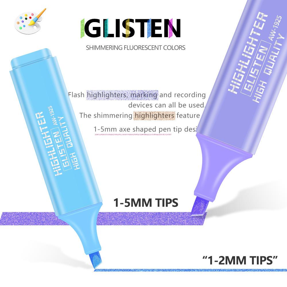 8 Colors Glitter Highlighter Set Kids Drawing Graffiti Pens,School Office Stationery Student Hand Account Journaling Marker Pens