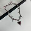 Hip Hop Y2K Heart Pendant Necklace for Women Girls Gothic Red Drip Oil Thorn Cross Choker Necklaces Party Jewelry Accessories