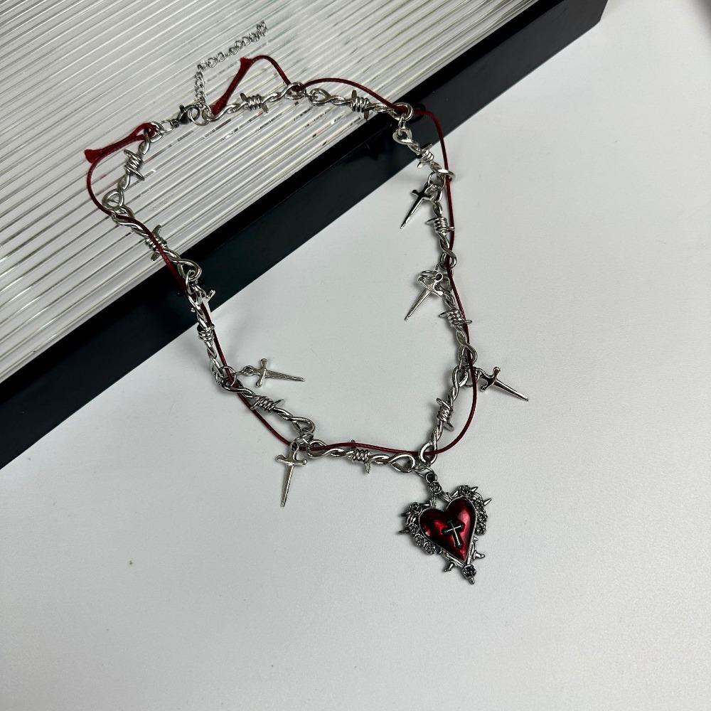 Hip Hop Y2K Náhrdelník s přívěskem srdce pro ženy Dívky Gotický Červený Kapající Olej Trnitý Kříž Choker Náhrdelníky Party Šperky Doplňky