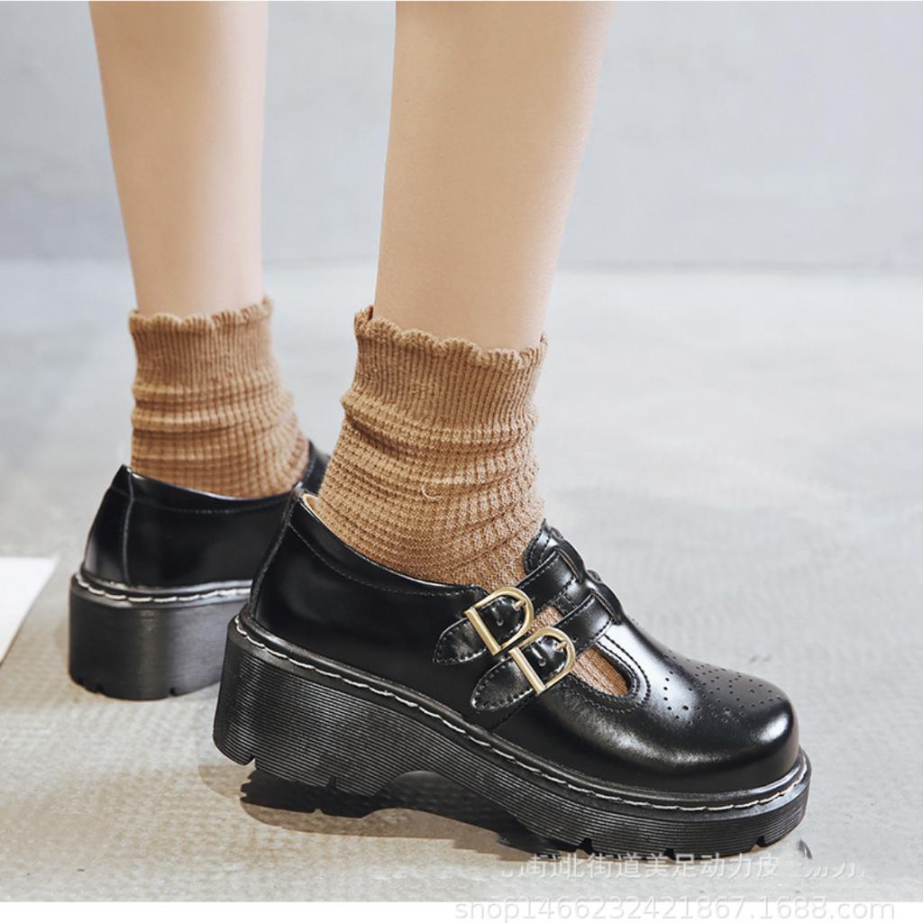 Fashion Vintage Block Women's Shoes Thick Sole Sen Women's Japanese Mary Jane Single Shoes Cute Big Head JK Small Leather Shoes