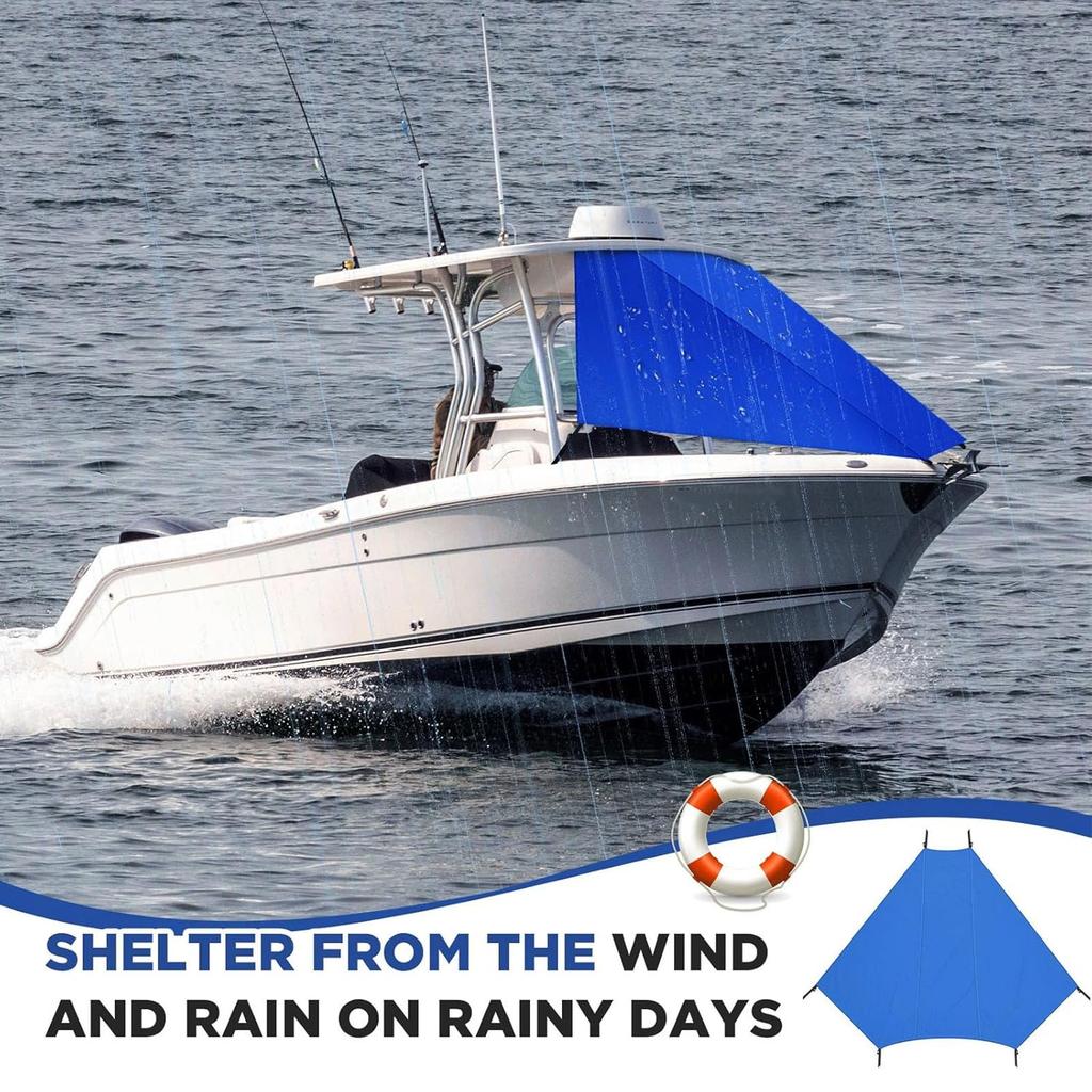 Boat T Top Bow Shade 600D Oxford Fabric Waterproofing Wind Proof Boat T Top Cover Sun Shade for Beach Travel Camping