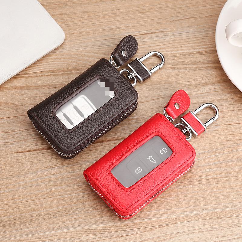 Retro Schlüsselanhänger Brieftasche Reißverschlusstasche Visuelle Spiegelfenster Autoschlüssel Schutztasche Leder Schlüsselhalter Mini Autoschlüssel Tasche Fall