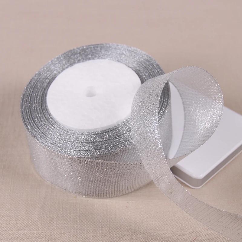 6mm 10mm 15mm 20mm 25mm 40mm 50mm 25 Jardów Złote Srebrne Brokatowe Wstążki Owijanie Prezentów Ślubnych Boże Narodzenie Halloween Impreza DIY Rękodzieło