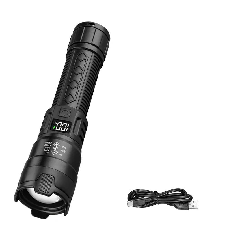 1000LM Ultra Bright LED Flashlight Type-C Rechargeable Long Range Zoom Tactical Torch Outdoor Emergency Camping Fishing Lantern