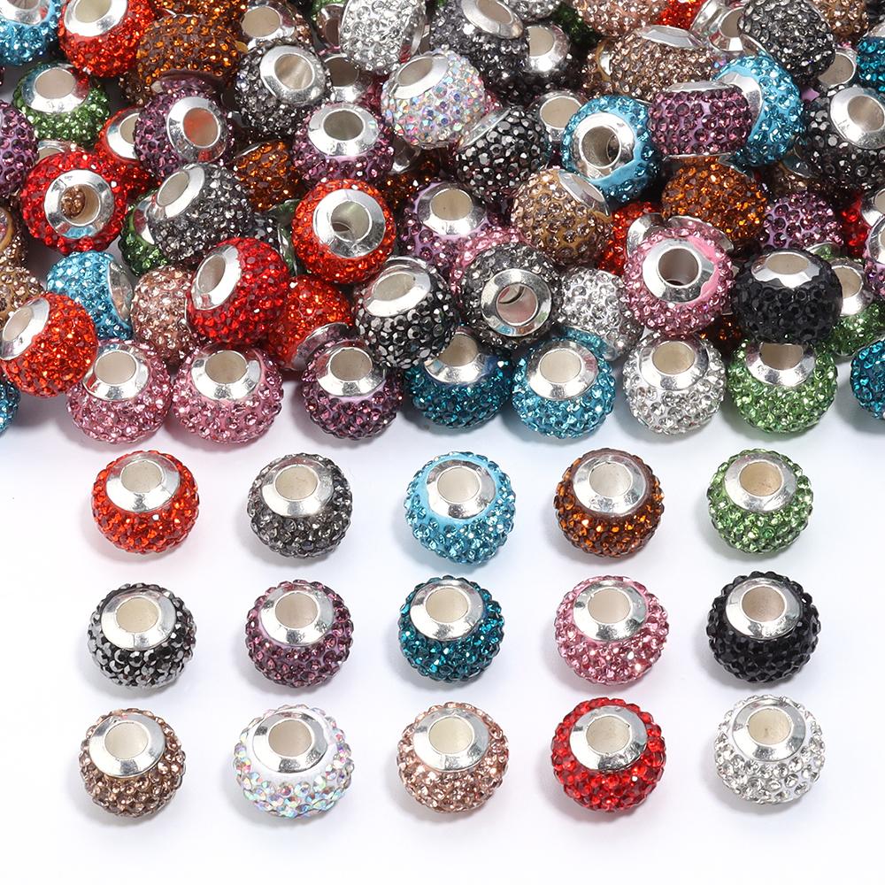 10Pcs Shambhala Rhinestone Beads Colored Round Large Hole Loose Beads For Jewelry Making Accessories DIY Bracelet Necklace Charm