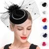 Women'S Head Flower Racing Ball Mesh Top Hat Feather Headwear Pearl Hair Accessories Fascinator Hats Tea Party Hat For Cocktail