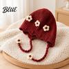 Fashionable Wavy Lace Brim Hat Baby Winter Woolen with Floral Decor Windproof Warm Knitted Toddler Girl Gift for Hat Ear Protection Cap Autumn