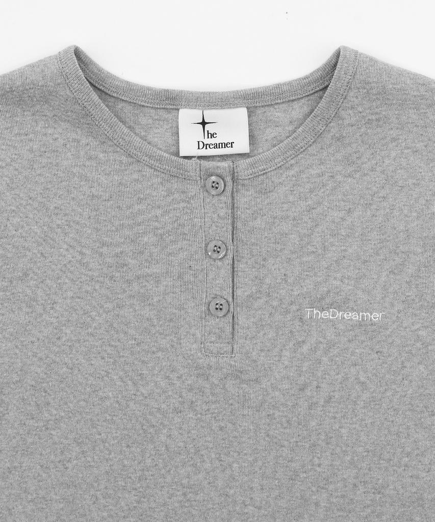 Deodeulimeo Healing Cotton Henley Neck Short Sleeve T-Shirt Melange Gray