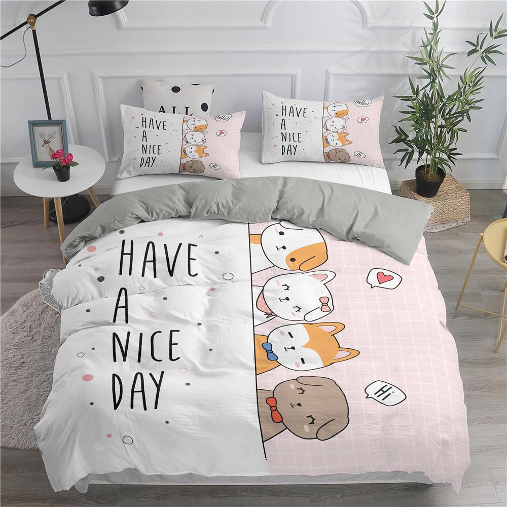 Cartoon Bedding Set Cute Cats Printed 3D Duvet Cover Set Twin Full Queen King Double Size Pillowcase Bedclothes 2/3pcs for Kids