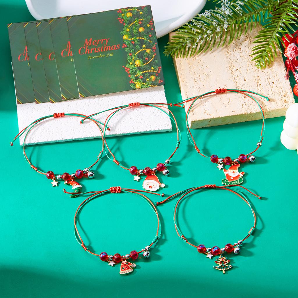 Trendige Weihnachten geflochtene Armbänder für Damen Herren Niedlicher Weihnachtsmann Mondglocken Anhänger Armbänder Schüler Neujahr Schmuck Geschenke
