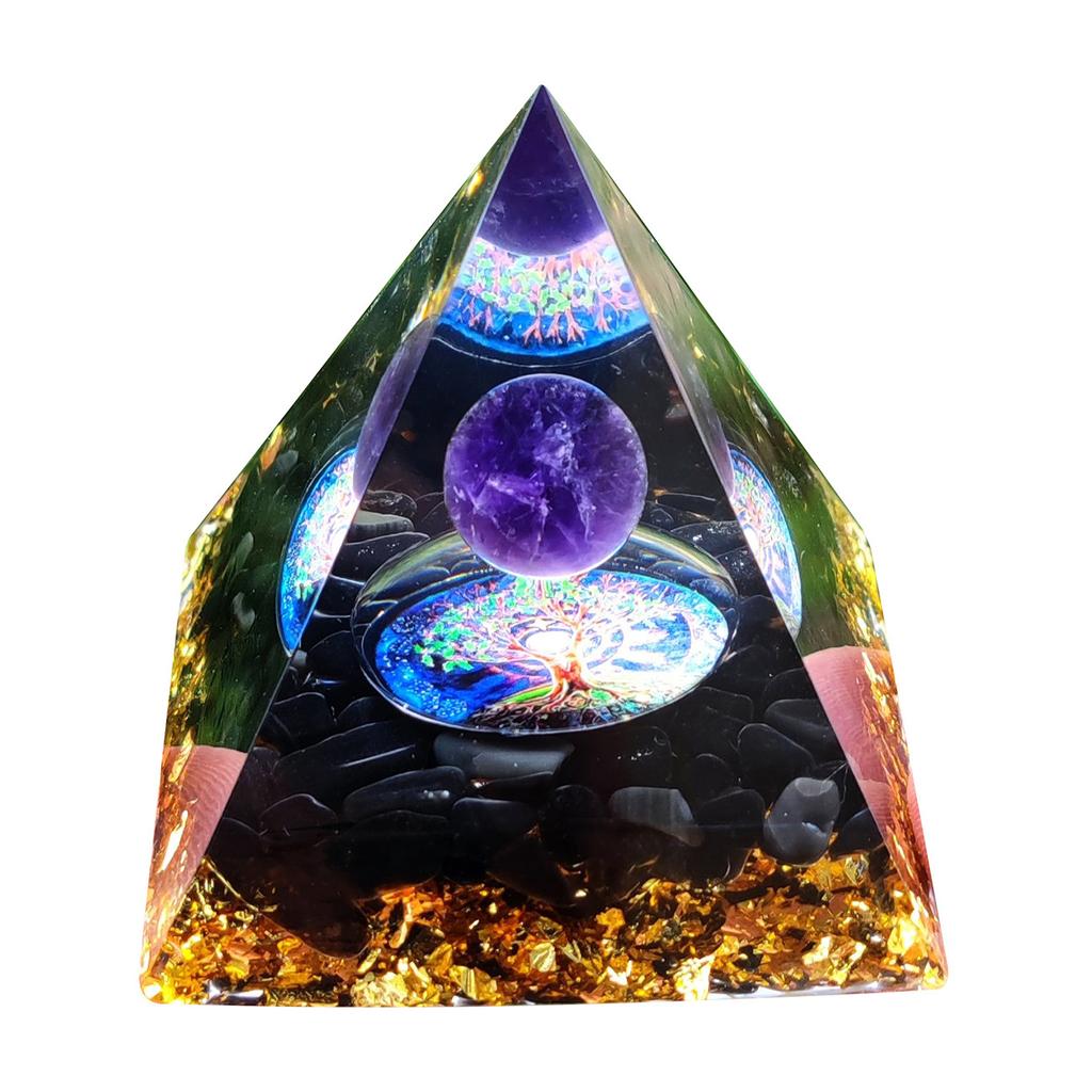 Pyramid Orgonite + Led Lamp Base 5Cm Crystal Stones Amulet 5Cm Hx03