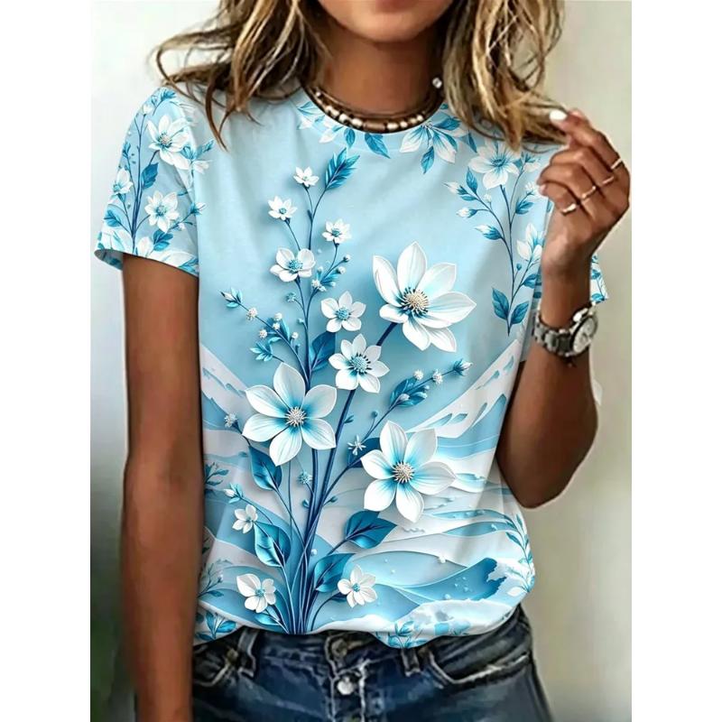 Modisches Damen Rundhals Kurzarm 3D Lässiges Farbprint Lässiges Kurzarm Rundhals T-Shirt