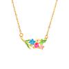 Necklace New Chinese Enamel Flower Branch Necklace Women's Summer Small Fresh Titanium Steel Necklace Fashion ins Clavicle Chain