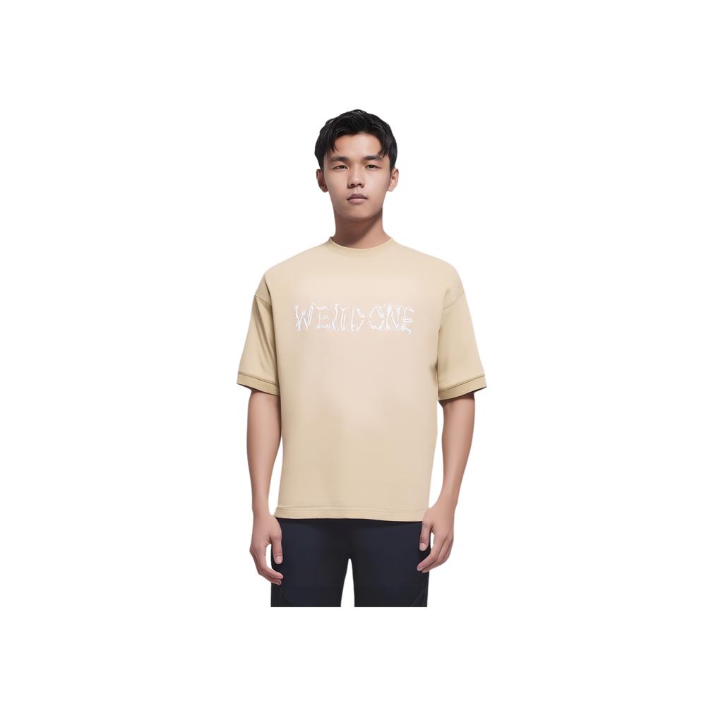 We11done Ss24 Water Wash Ribbed Letter Print Round Neck Short Sleeve T-Shirt Unisex Tops Beige WD-TT1-24-766-U-BG