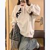 Women's Fleece-Lined Retro Chic Long-Sleeve Sweatshirt - Cozy Autumn/Winter Loose Fit