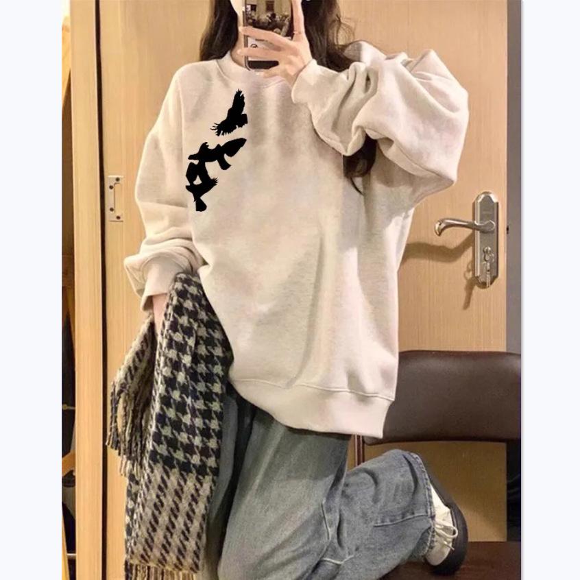Women's Fleece-Lined Retro Chic Long-Sleeve Sweatshirt - Cozy Autumn/Winter Loose Fit