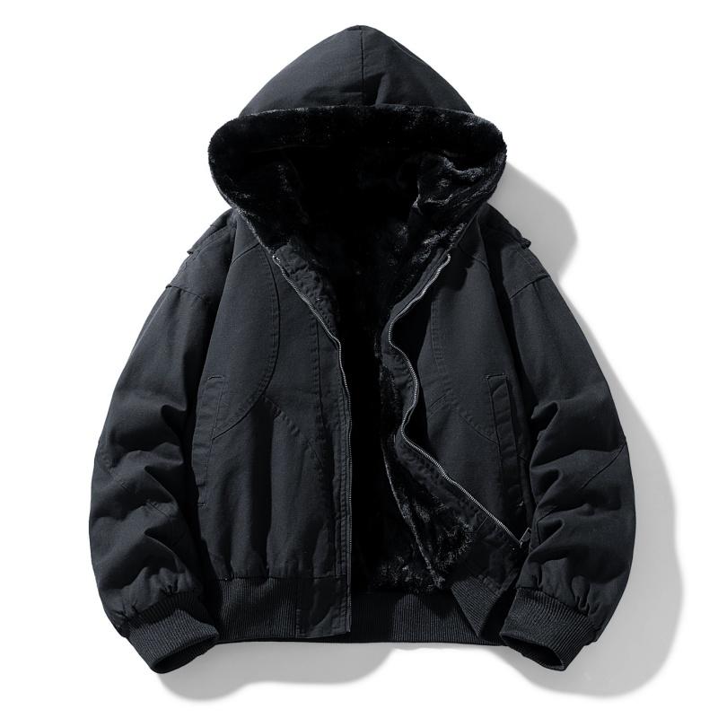 

Хлопковая куртка с меховым воротником, Мужская хлопковая куртка с толстым вельветом и теплым пухом, Мужская толстая куртка, Мужской стиль для преодоления хлопковой куртки L чёрный