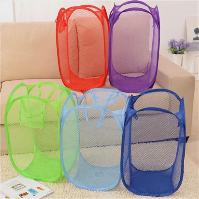 Sturdy Steel Frame Foldable Nylon Mesh Laundry Basket - Gold