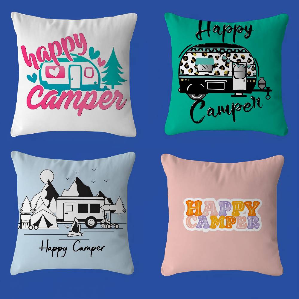 Happy Camper Kissenbezug Cartoon Geschenk Kissenbezug Schlafzimmer Zuhause Sofa Stuhl Sitz Dekor Kissenbezug