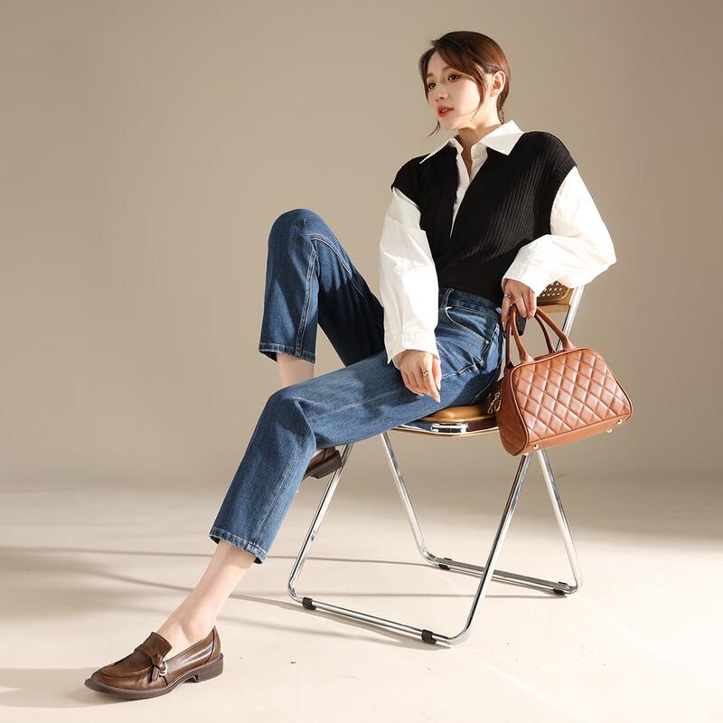 RAIN.CUN Women's High-Waist Straight-Leg Cropped Jeans