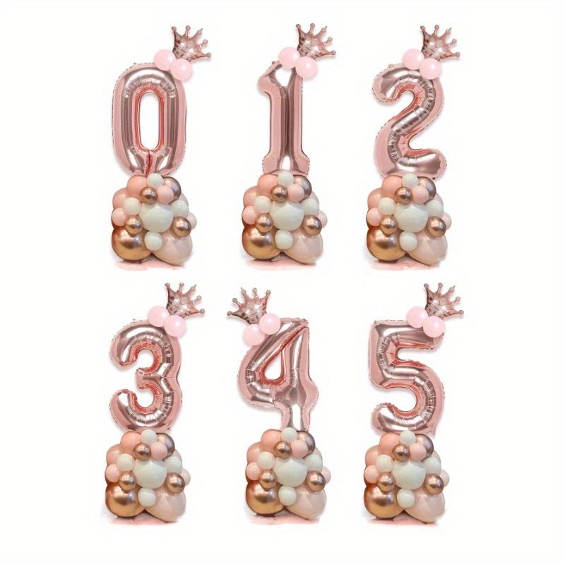 32-Inch Rose Gold Number 0-9 Balloons, Mini Rose Gold Crown, Birthday Party Decoration Supplies For 1st Birthday, Women Birthday