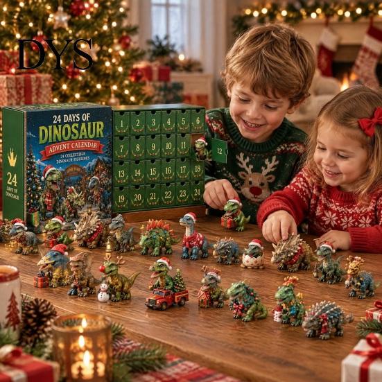 Christmas Holiday Gift Box Dinosaur Advent Calendar, 24Pcs Acrylic Ornament Set with Cute Ornaments Collection Dino Figures, Countdown Box,