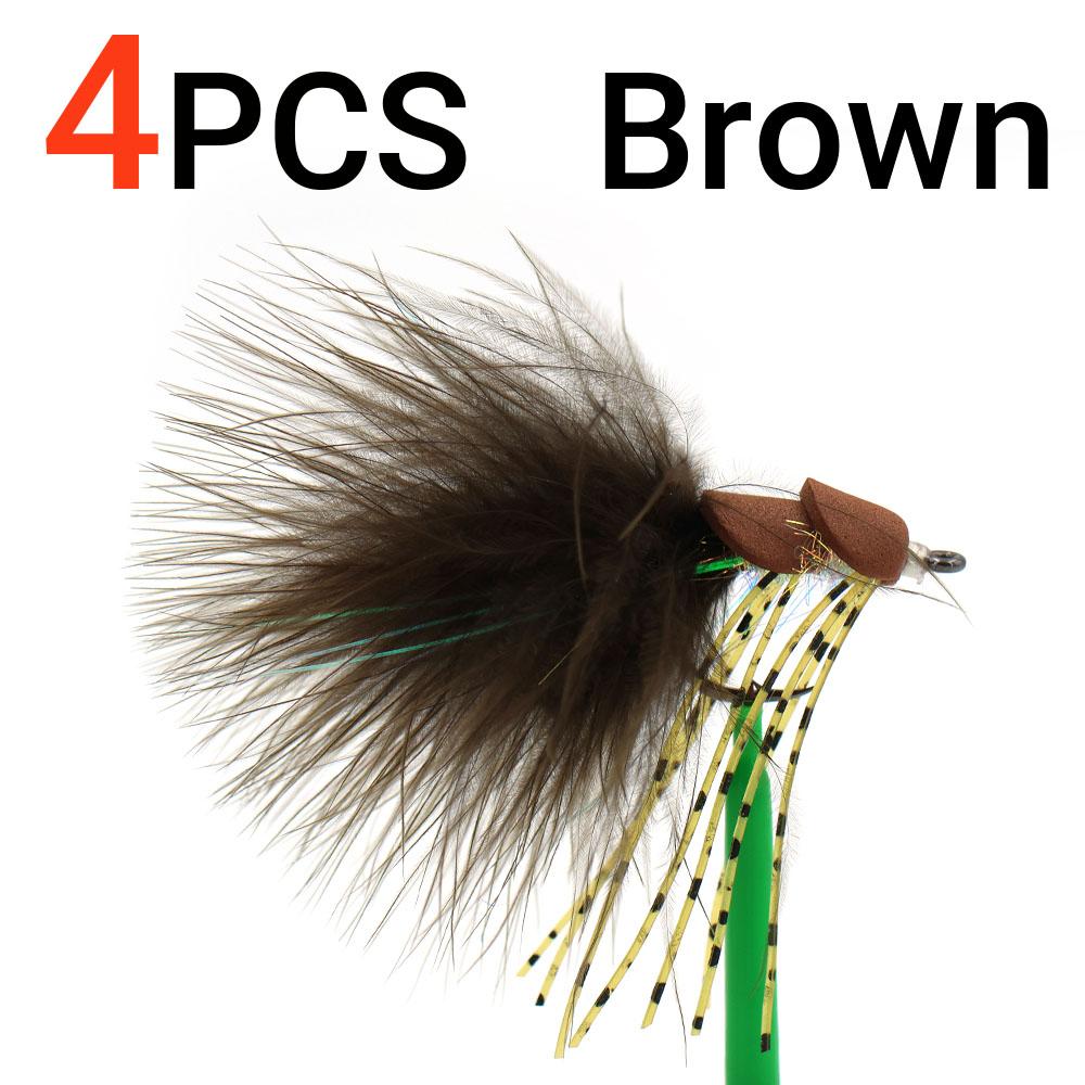 4PCS Topwater Frog Fly Lure Weedless Bass Pike Snakehead Fishing Bait, Realistic Rubber Legs Surface Popper for Freshwater Fly Fishing