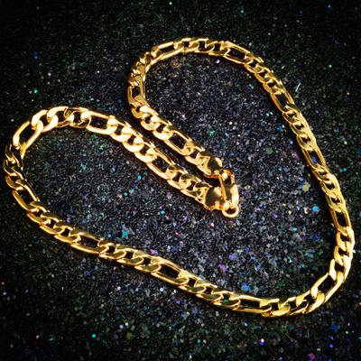 Boutique 18K Gold Plated 8mm Three In One Side Necklace Figaro Necklace