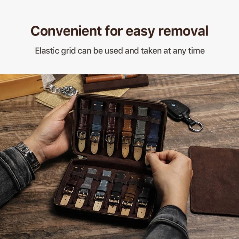 Stylish PU Leather Watch Band Storage Box Holds 12 Straps Flocking Interior Detachable Wrist Strap Designs Daily Use