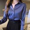 Neue Mode Herbst Langarm Frauen Hemd Drehen Unten Kragen Büro Dame Weiß Satin Bluse Shirt Frauen Tops J738