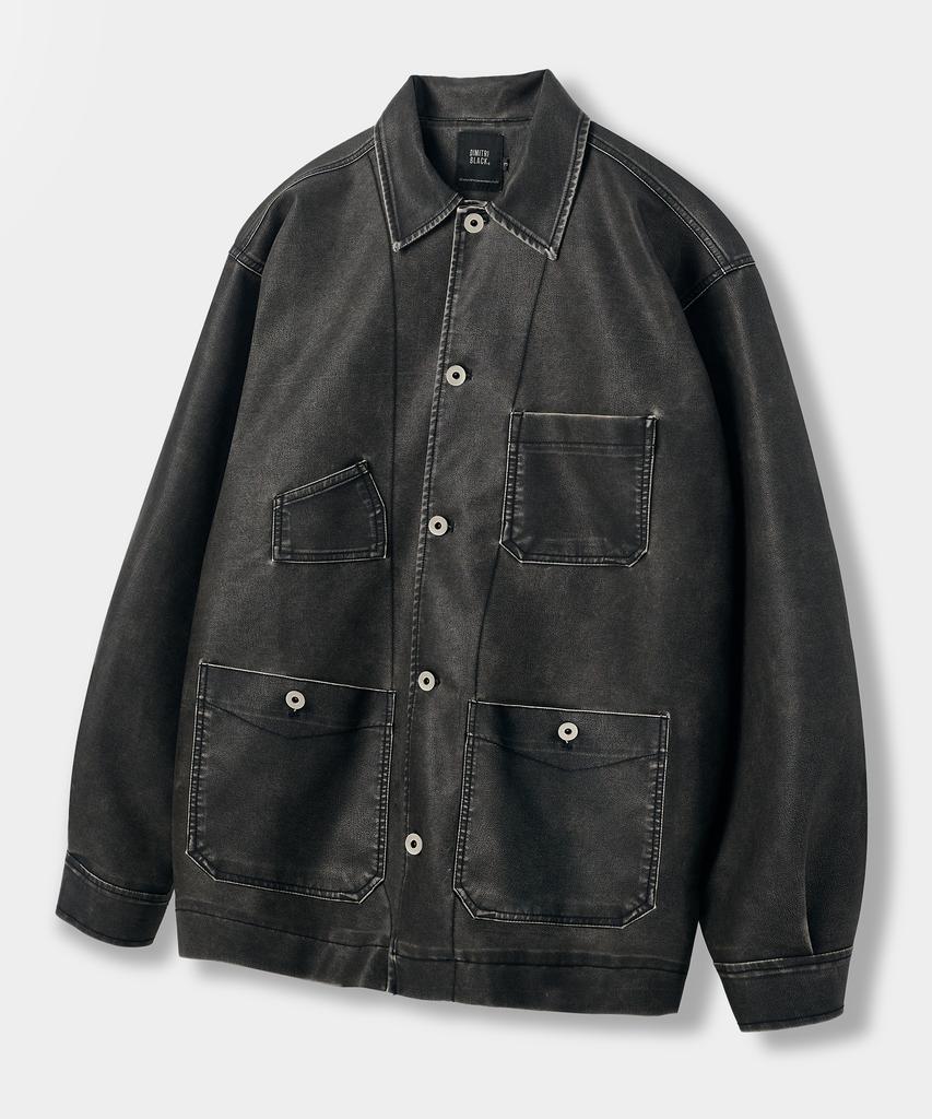 Dimitri Black French Work Jacket_Pu Washed Black